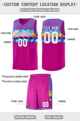 Purple Rose Pink-White Colorful Basketball Jersey Sets 4