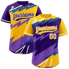 Purple Royal Yellow Reversible Baseball Jersey Lightning Graffiti Pattern
