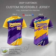 Purple Royal Yellow Reversible Baseball Jersey Lightning Graffiti Pattern 2