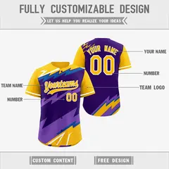 Purple Royal Yellow Reversible Baseball Jersey Lightning Graffiti Pattern 3