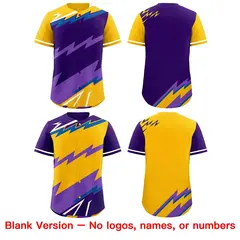 Purple Royal Yellow Reversible Baseball Jersey Lightning Graffiti Pattern 8