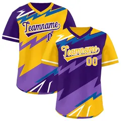Purple Royal Yellow Reversible Baseball Jersey Lightning & Graffiti Pullover V-Neck
