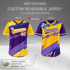 Purple Royal Yellow Reversible Baseball Jersey Lightning & Graffiti Pullover V-Neck 2
