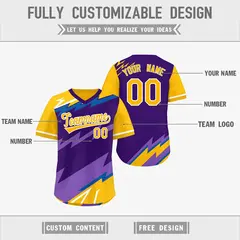 Purple Royal Yellow Reversible Baseball Jersey Lightning & Graffiti Pullover V-Neck 3
