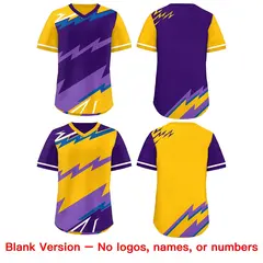 Purple Royal Yellow Reversible Baseball Jersey Lightning & Graffiti Pullover V-Neck 8