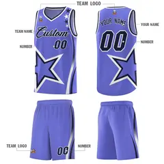 Purple Shoulder Stars Graffiti Pattern Basketball Jersey Set 5