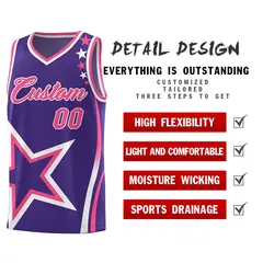 Purple Shoulder Stars Graffiti Pattern Basketball Jersey Set 2