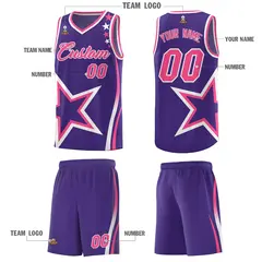 Purple Shoulder Stars Graffiti Pattern Basketball Jersey Set 5