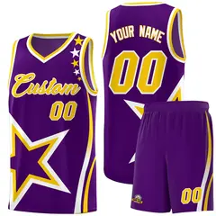 Purple Shoulder Stars Graffiti Pattern Basketball Jersey Set 1