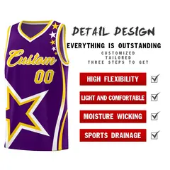 Purple Shoulder Stars Graffiti Pattern Basketball Jersey Set 2