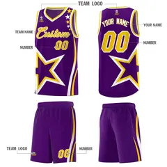 Purple Shoulder Stars Graffiti Pattern Basketball Jersey Set 5