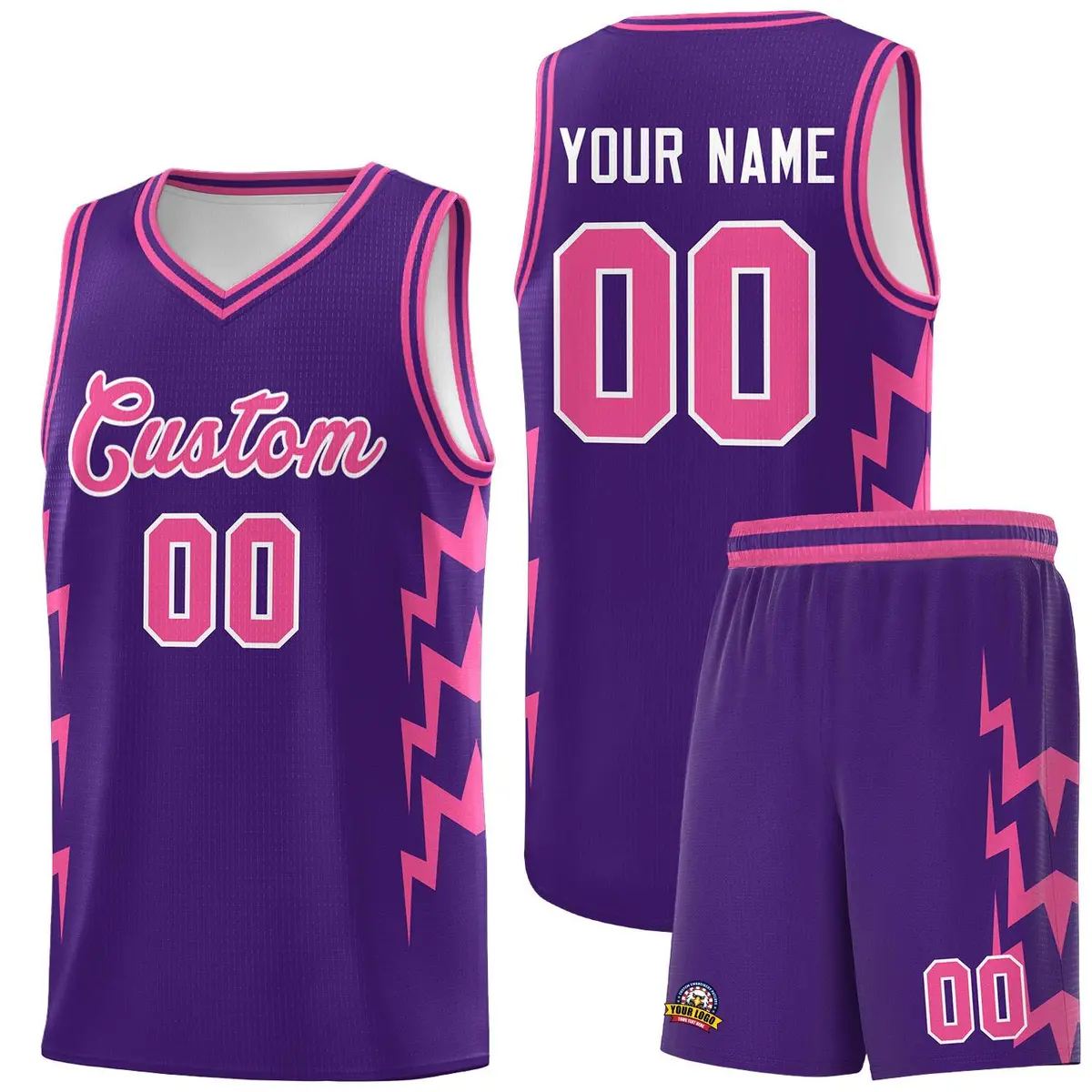 Purple Side Lightning Graffiti Basketball Uniform Jersey