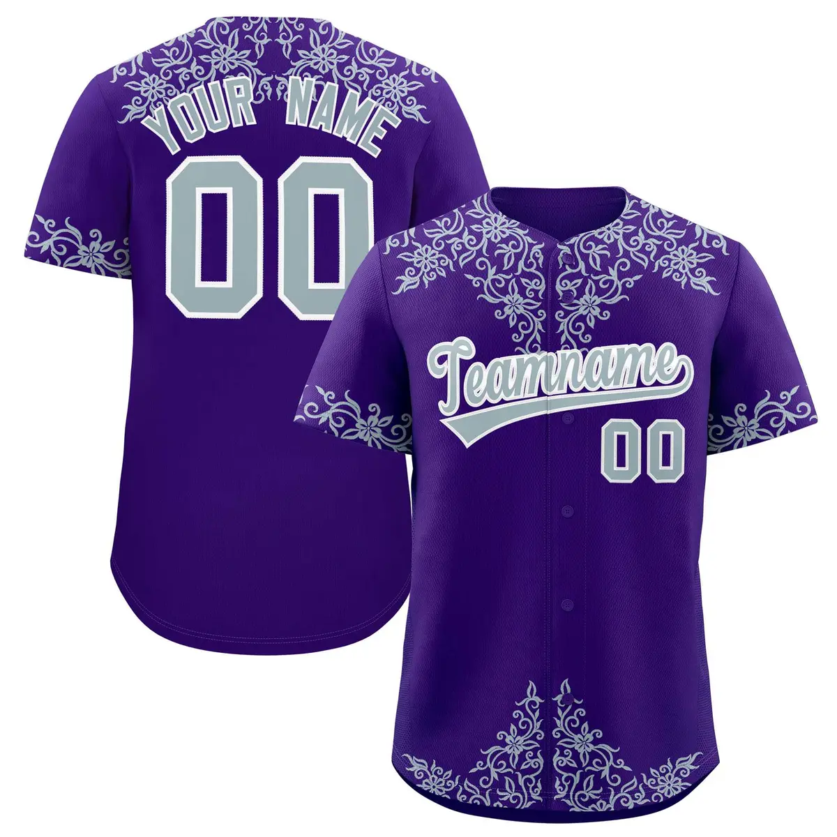 Purple Silver Baroque Style Baseball Jersey