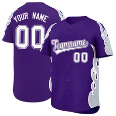 Purple Silver Flame Outline Side Pattern Baseball Jersey 1