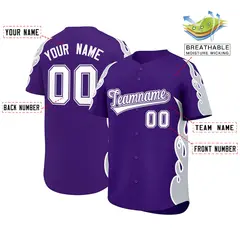 Purple Silver Flame Outline Side Pattern Baseball Jersey 2