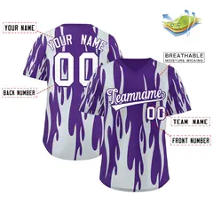 Purple Silver Flame Pattern Pullover Baseball Jersey 2