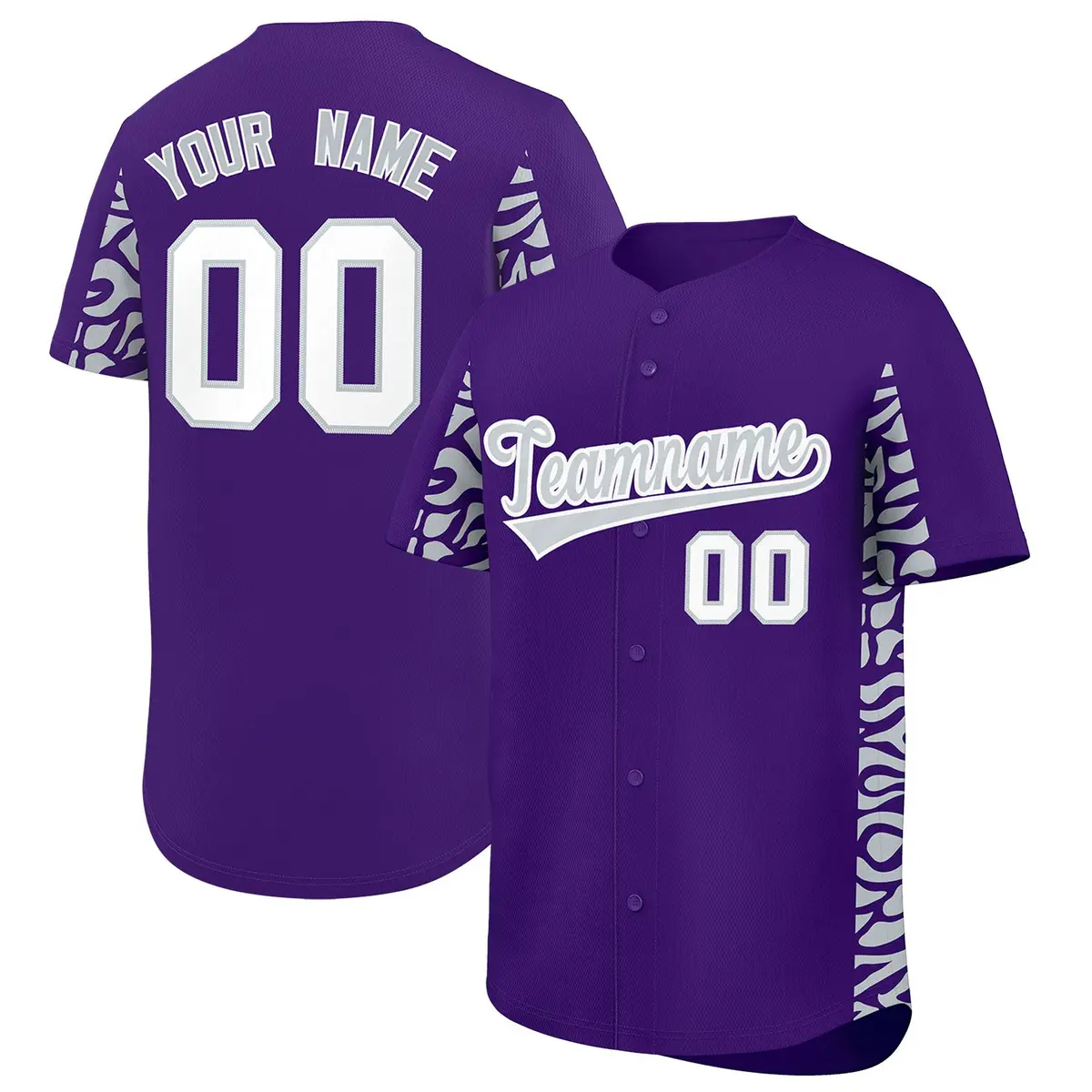 Purple Silver Leopard Graffiti Side Design Baseball Jersey