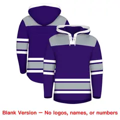 Purple Silver Raglan Lace-Up Neck Hockey Hoodie Jersey 7