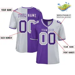 Purple Silver Split Two Tone Authentic Football Jersey 2