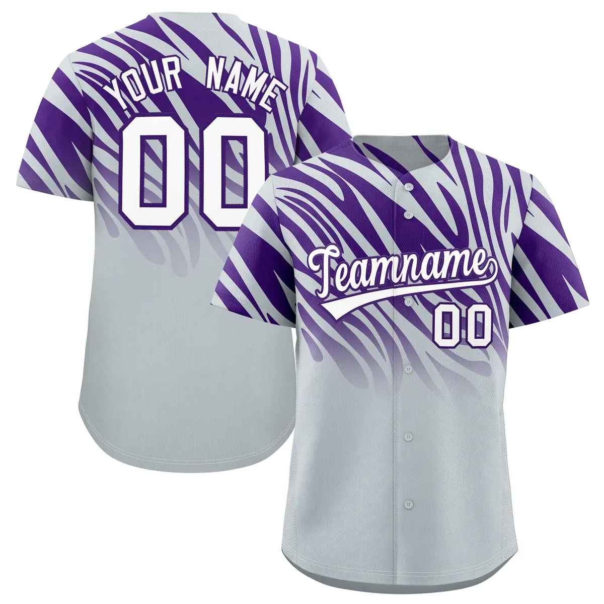 Purple Silver Tiger Stripe Gradient Baseball Jersey