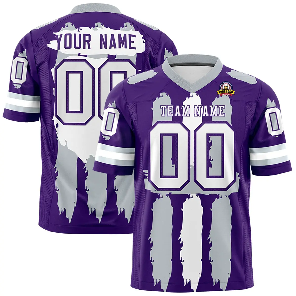 Purple Silver White Graffiti Pattern Flag Football Jersey