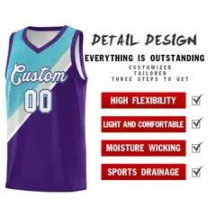 Purple Sky Blue Gray Diagonal Stripes Color Block Basketball Jersey 2