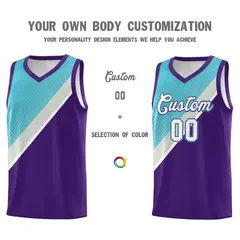 Purple Sky Blue Gray Diagonal Stripes Color Block Basketball Jersey 3