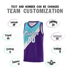 Purple Sky Blue Gray Diagonal Stripes Color Block Basketball Jersey 4