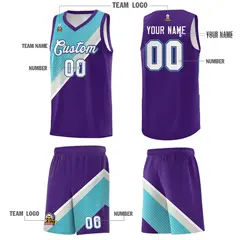 Purple Sky Blue Gray Diagonal Stripes Color Block Basketball Jersey 5