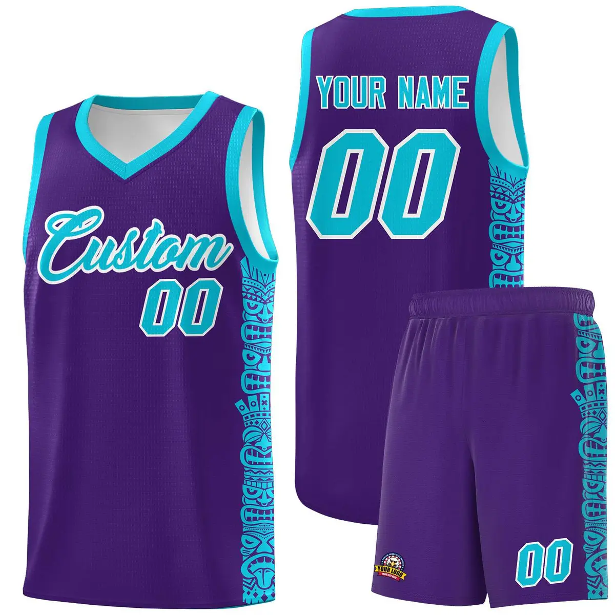 Purple Sky Blue Indians Pattern Basketball Uniform Jersey