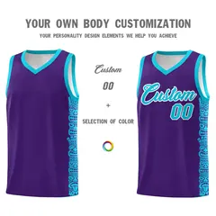 Purple Sky Blue Indians Pattern Basketball Uniform Jersey 3