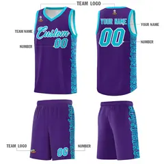 Purple Sky Blue Indians Pattern Basketball Uniform Jersey 5