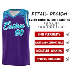 Purple Sky Blue Indians Print Basketball Uniform Jersey 2