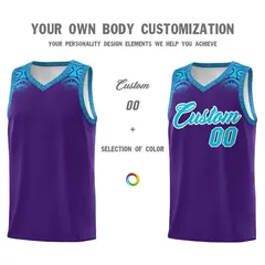 Purple Sky Blue Indians Print Basketball Uniform Jersey 3