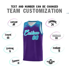 Purple Sky Blue Indians Print Basketball Uniform Jersey 4
