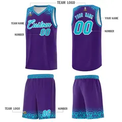 Purple Sky Blue Indians Print Basketball Uniform Jersey 5