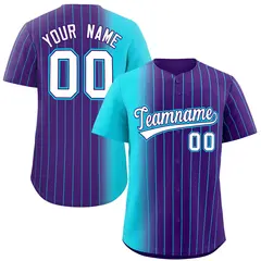 Purple Sky Blue Pinstripe Gradient Baseball Jersey 1