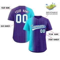 Purple Sky Blue Pinstripe Gradient Baseball Jersey 2