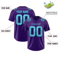Purple Sky Blue Sequin Lettering Football Jersey 2