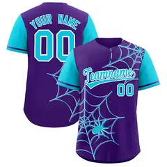 Purple Sky Blue Spider Web Raglan Baseball Jersey 1