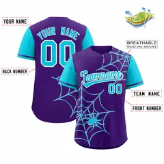Purple Sky Blue Spider Web Raglan Baseball Jersey 2