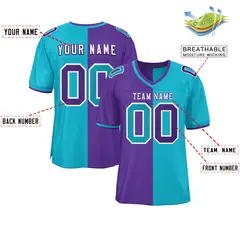 Purple Sky Blue Split Two Tone Authentic Football Jersey 2