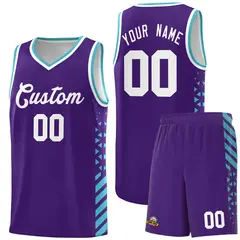 Purple Sky Blue White Diamond Stripe Side Basketball Jersey