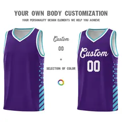 Purple Sky Blue White Diamond Stripe Side Basketball Jersey 3