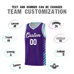 Purple Sky Blue White Diamond Stripe Side Basketball Jersey 4