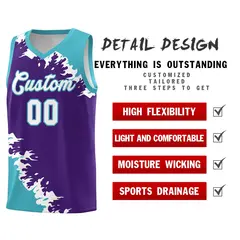 Purple Sky Blue-White Sparkle Print Basketball Kits 2