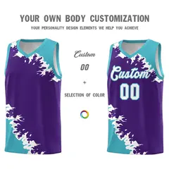 Purple Sky Blue-White Sparkle Print Basketball Kits 3