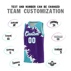 Purple Sky Blue-White Sparkle Print Basketball Kits 4