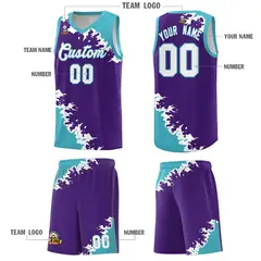 Purple Sky Blue-White Sparkle Print Basketball Kits 5
