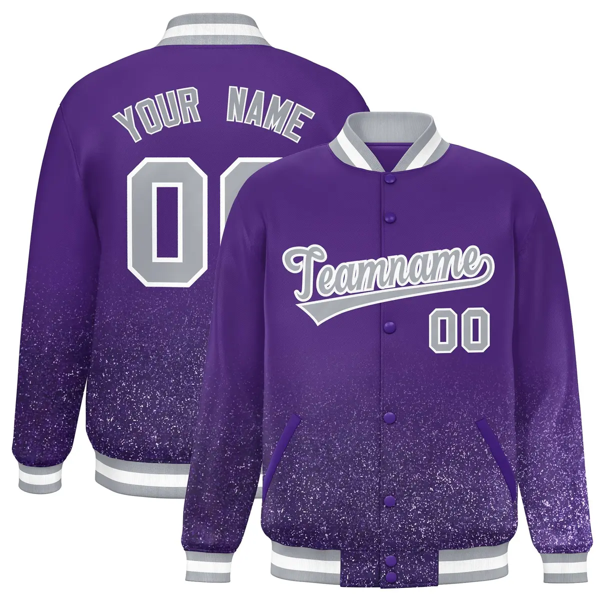 Purple Sparkle-Effect Varsity Full-Snap Letterman Baseball Jacket